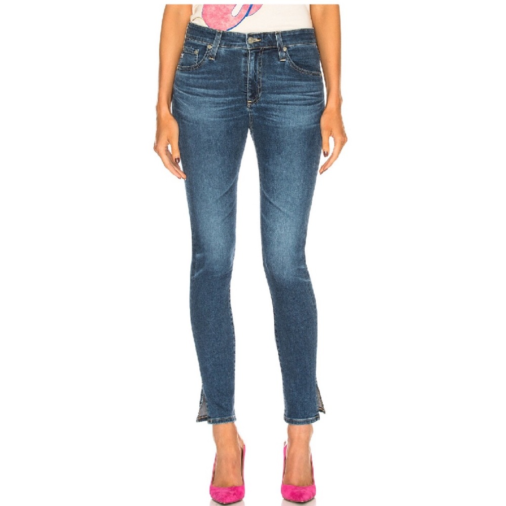 AG The Farrah High Waisted Skinny Side Slit Ankle Jeans / 10 Years Cambria Wash